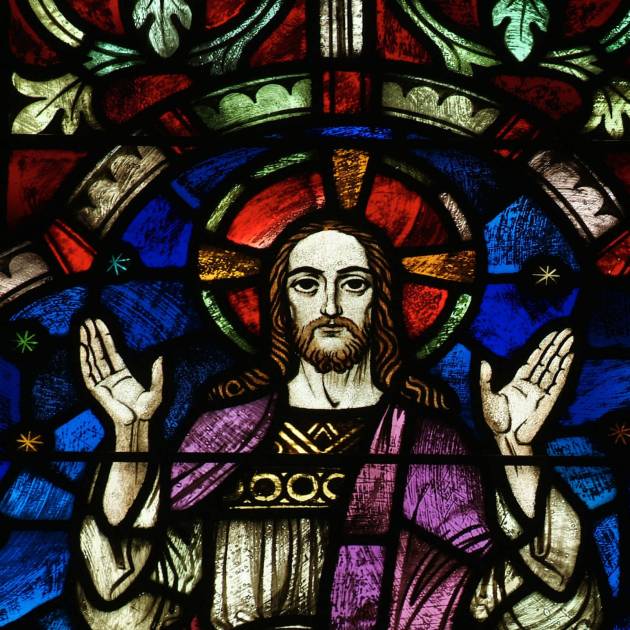 Beautiful colorful stained glass image of Jesus Christ